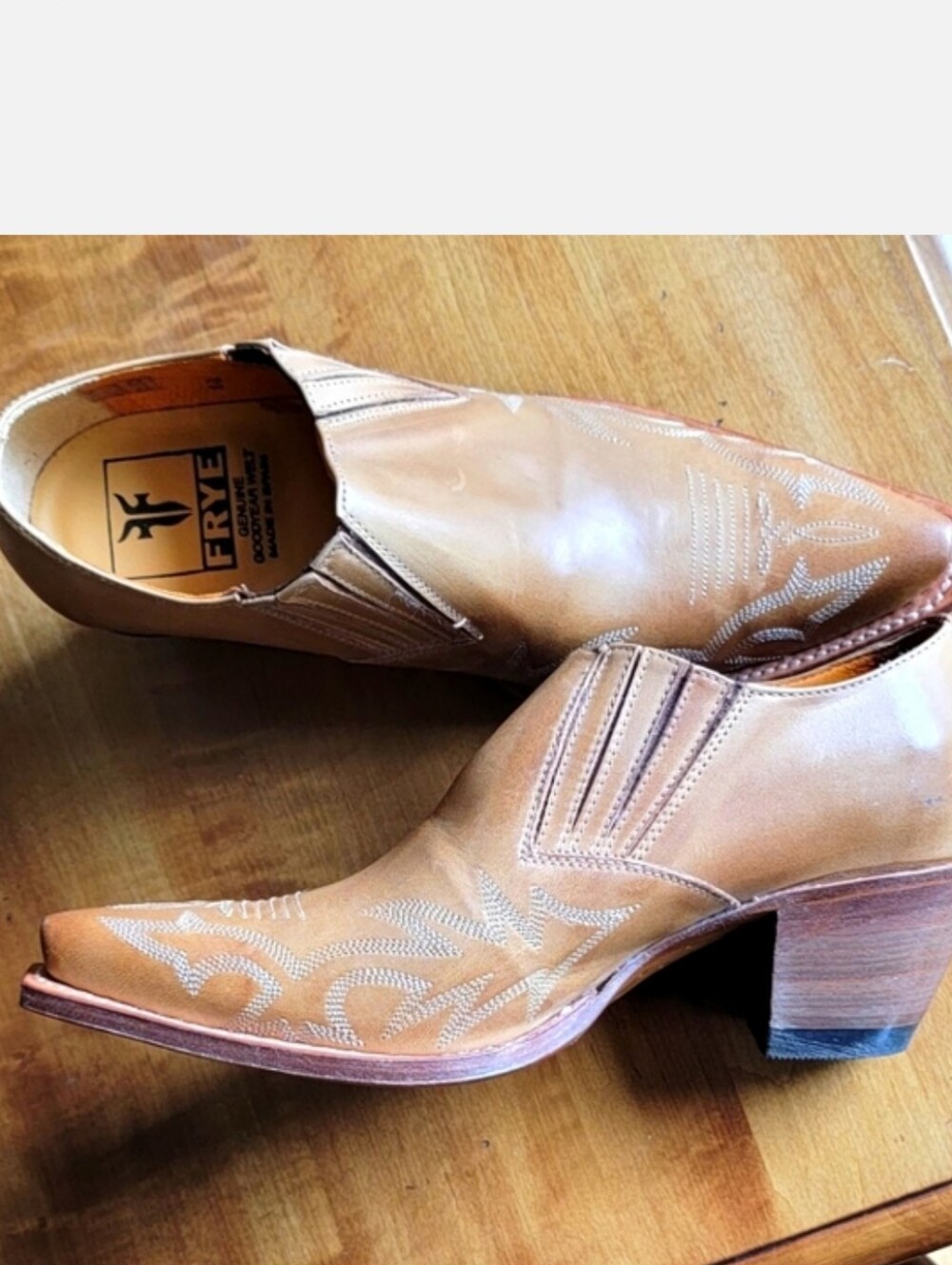 Frye Tan Leather Embroidered Western Booties NEW Old Stock